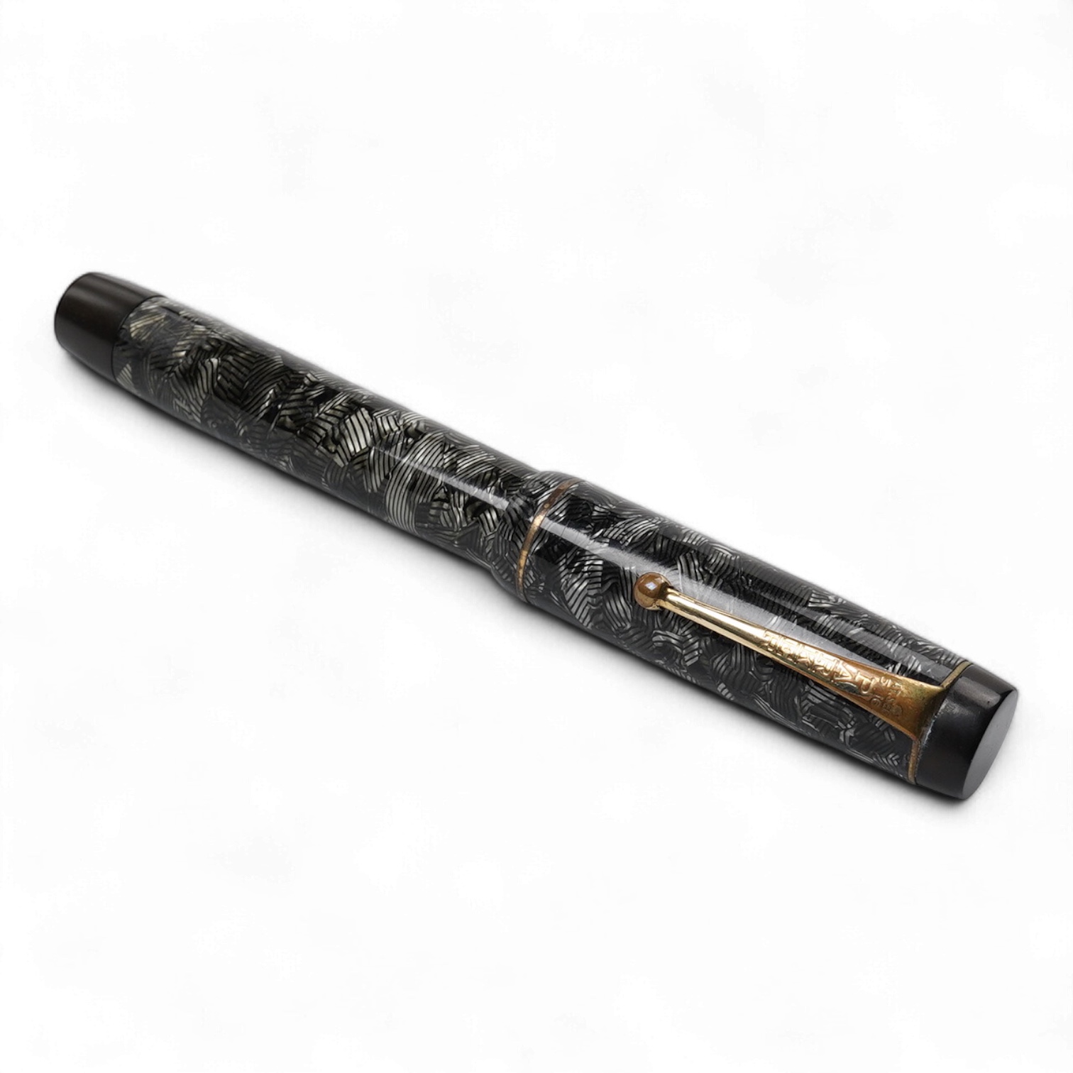 A Parker Senior UK Duofold 'grey candy stripe' fountain pen with 14ct. gold 'N'nib